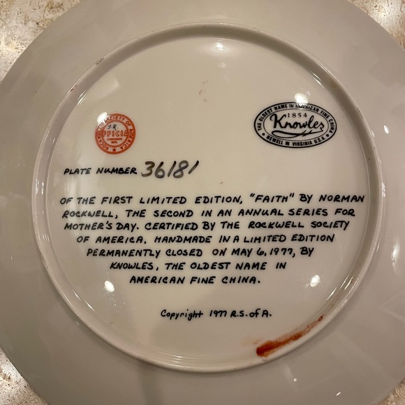 Norman Rockwell Knowles Mother’s Day 1977 Plate - Official Rockwell Society - Picture 4 of 4